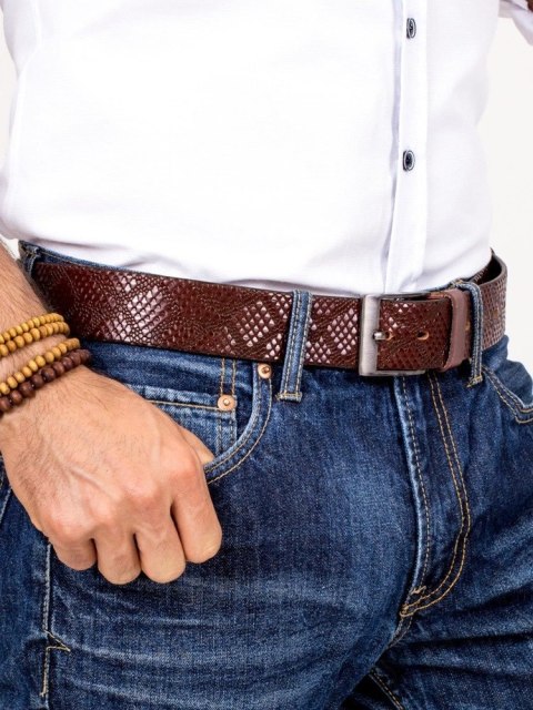  Klasyczny Pasek Ze Skóry Naturalnej Zdobiony Tłoczeniem We Wzór Skóry Węża