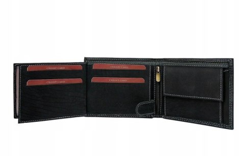  Poziomy Portfel Z Elementami Jeansu, Skóra Naturalna Nubuk