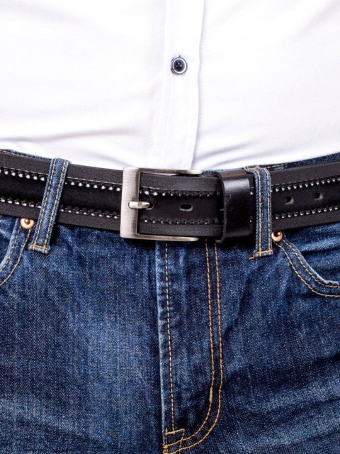  Stylowy Pasek Męski Z Delikatną Fakturą I Skórzanym Lampasem