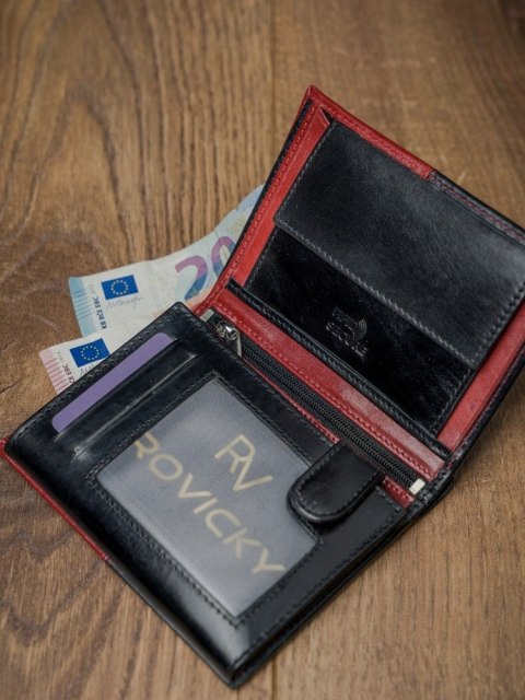  Dwukolorowy Portfel Męski Ze Skóry Naturalnej, Bez Zapięcia