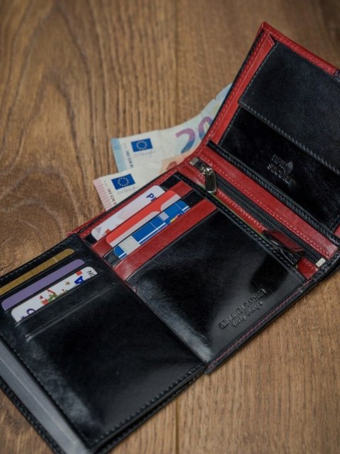  Dwukolorowy Portfel Męski Ze Skóry Naturalnej, Bez Zapięcia