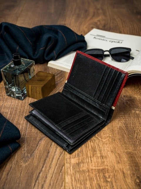  Pionowy Portfel Męski Dwukolorowy, Skóra Naturalna Hq