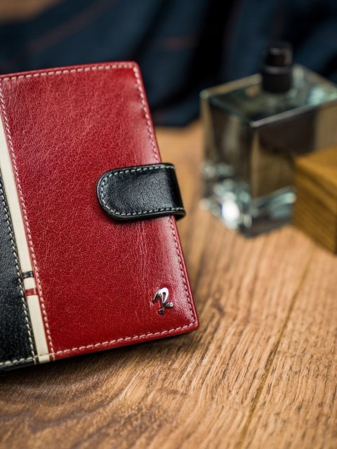  Pionowy Portfel Męski Dwukolorowy, Skóra Naturalna Hq