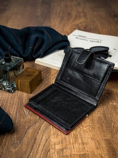  Pionowy Portfel Męski Dwukolorowy, Skóra Naturalna Hq