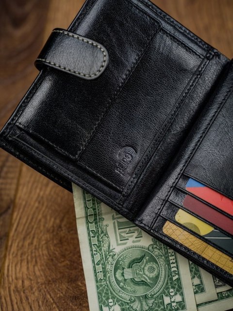  Pionowy Portfel Męski Dwukolorowy, Skóra Naturalna Hq