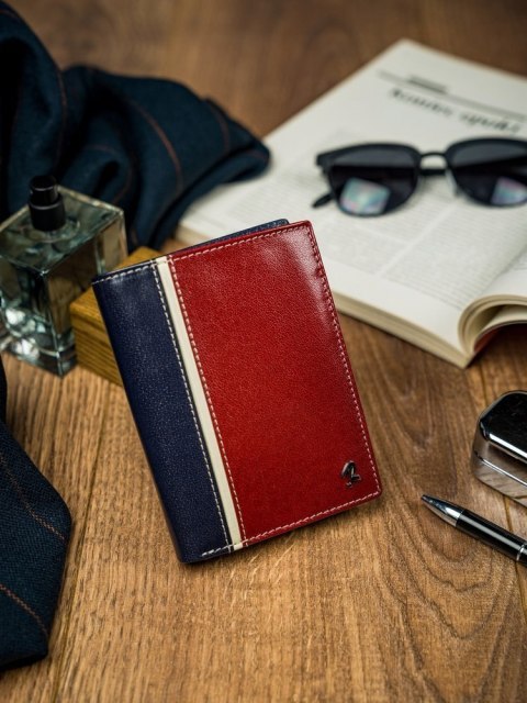  Pionowy Portfel Męski Dwukolorowy, Skóra Naturalna Hq