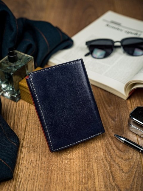  Pionowy Portfel Męski Dwukolorowy, Skóra Naturalna Hq