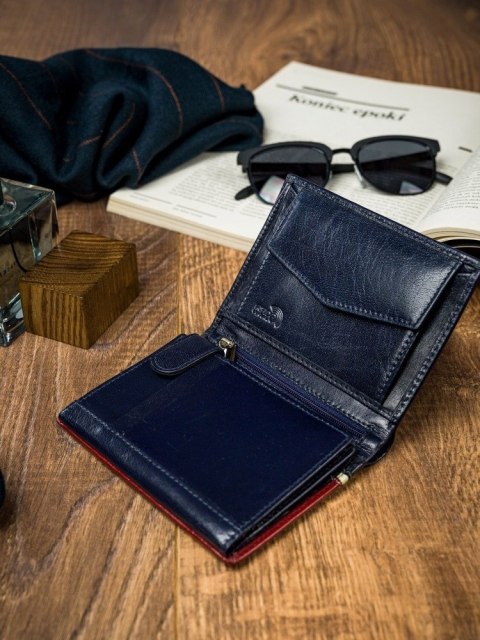  Pionowy Portfel Męski Dwukolorowy, Skóra Naturalna Hq