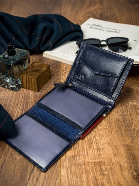  Pionowy Portfel Męski Dwukolorowy, Skóra Naturalna Hq