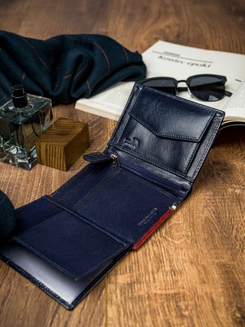  Pionowy Portfel Męski Dwukolorowy, Skóra Naturalna Hq