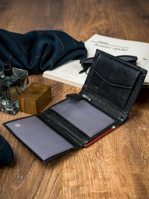  Pionowy Portfel Męski Dwukolorowy, Skóra Naturalna Hq