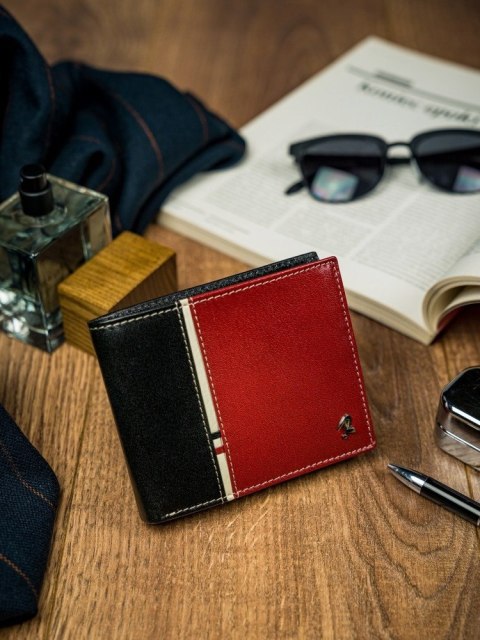  Poziomy Portfel Męski Dwukolorowy, Skóra Naturalna Hq