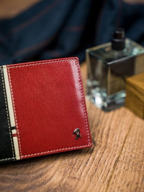  Poziomy Portfel Męski Dwukolorowy, Skóra Naturalna Hq