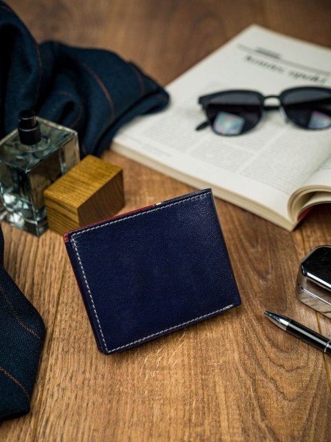  Poziomy Portfel Męski Dwukolorowy, Skóra Naturalna Hq