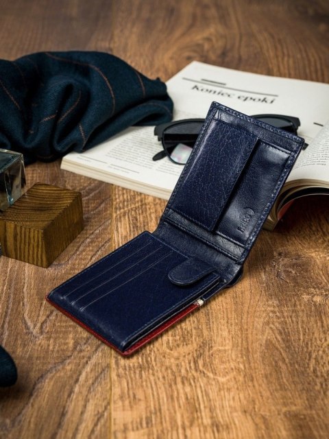  Poziomy Portfel Męski Dwukolorowy, Skóra Naturalna Hq