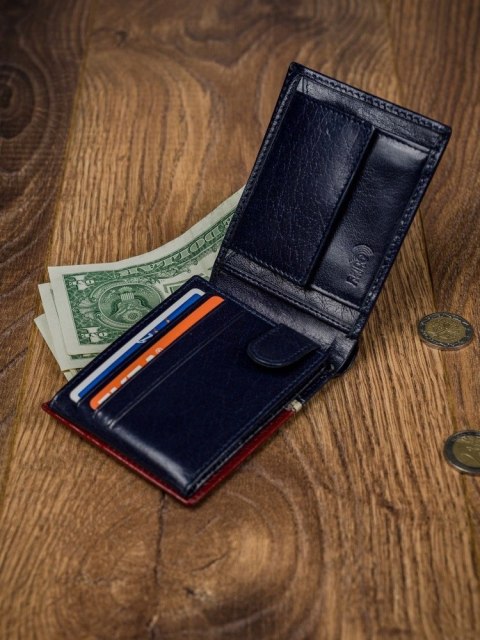  Poziomy Portfel Męski Dwukolorowy, Skóra Naturalna Hq