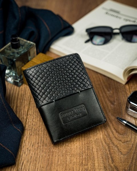  Czarny Portfel Męski Skórzany Forever Youngz Przeszyciem