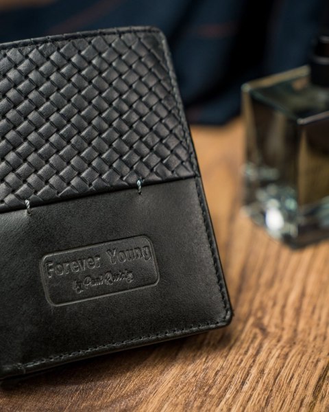 Czarny Portfel Męski Skórzany Forever Youngz Przeszyciem