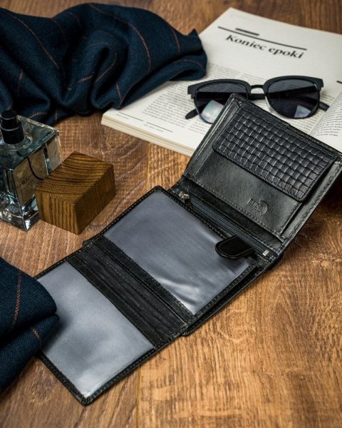  Czarny Portfel Męski Skórzany Forever Youngz Przeszyciem