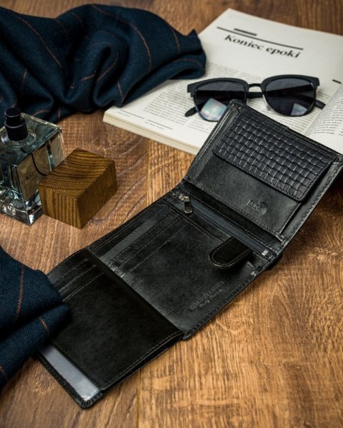  Czarny Portfel Męski Skórzany Forever Youngz Przeszyciem