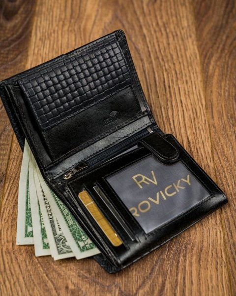  Czarny Portfel Męski Skórzany Forever Youngz Przeszyciem