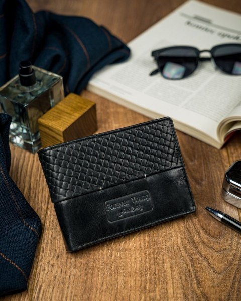  Czarny Portfel Męski Skórzany Forever Youngz Przeszyciem