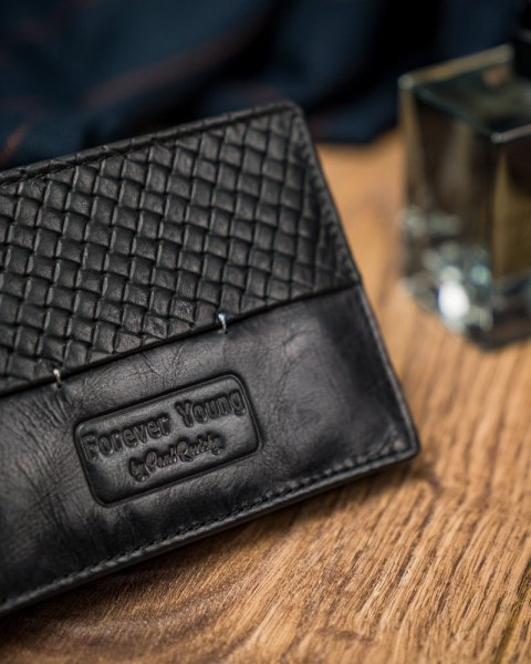  Czarny Portfel Męski Skórzany Forever Youngz Przeszyciem