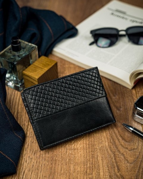  Czarny Portfel Męski Skórzany Forever Youngz Przeszyciem
