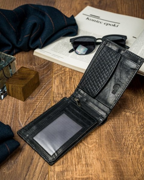  Czarny Portfel Męski Skórzany Forever Youngz Przeszyciem