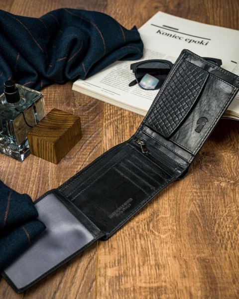  Czarny Portfel Męski Skórzany Forever Youngz Przeszyciem