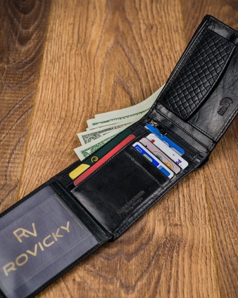  Czarny Portfel Męski Skórzany Forever Youngz Przeszyciem