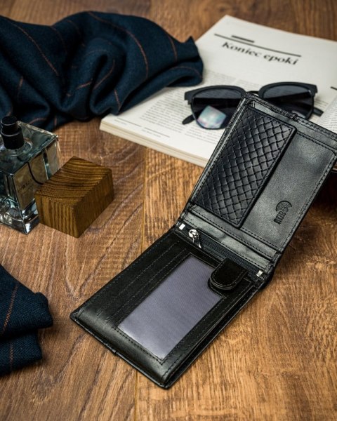  Czarny Portfel Męski Skórzany Forever Youngz Przeszyciem