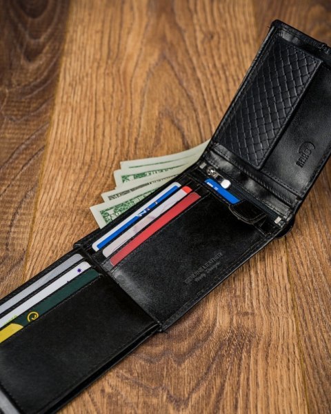  Czarny Portfel Męski Skórzany Forever Youngz Przeszyciem