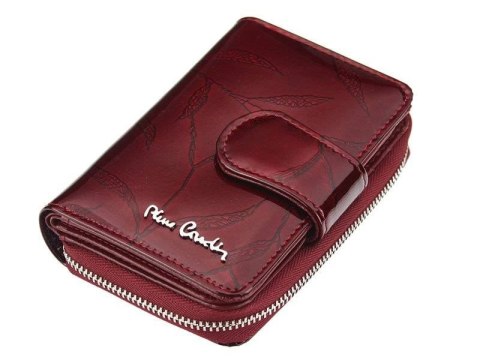  Mały, Pionowy Portfel Ze Skóry Naturalnej Lakierowanej Z Motywem Liści Pierre Cardin