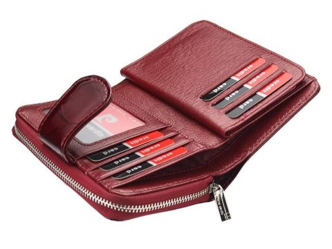  Mały, Pionowy Portfel Ze Skóry Naturalnej Lakierowanej Z Motywem Liści Pierre Cardin