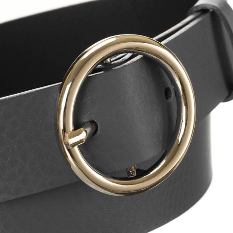  Połyskujący, Skórzany Pasek Damski Ze Złotą, Okrągłą Klamrą