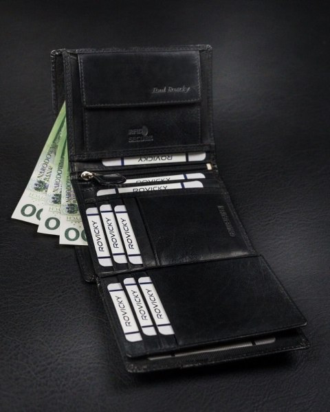  Funkcjonalny, Pionowy Portfel Męski Bez Zapięcia Ze Skóry Naturalnej