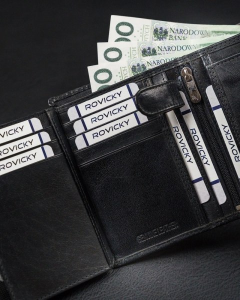  Funkcjonalny, Pionowy Portfel Męski Bez Zapięcia Ze Skóry Naturalnej