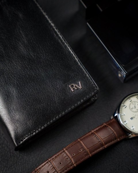  Pionowy Portfel Męski Bez Zapięcia Z Błyszczącej Skóry Naturalnej