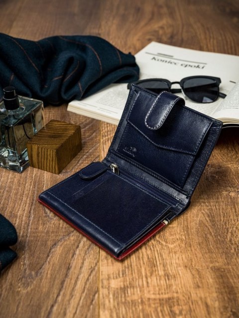  Kolorowy Portfel Męski Pionowy Z Zapięciem, Skóra Naturalna