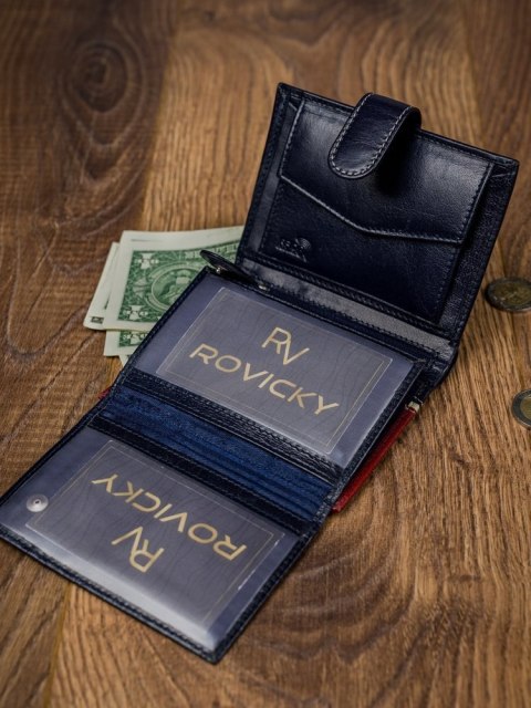  Kolorowy Portfel Męski Pionowy Z Zapięciem, Skóra Naturalna