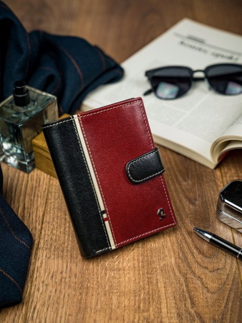  Kolorowy Portfel Męski Pionowy Z Zapięciem, Skóra Naturalna