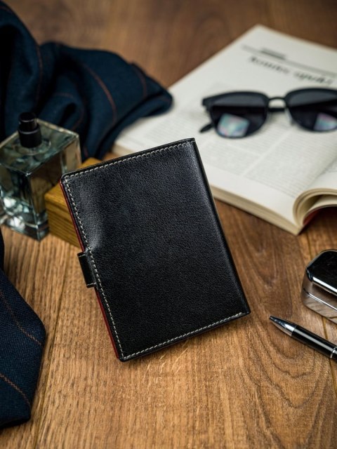  Kolorowy Portfel Męski Pionowy Z Zapięciem, Skóra Naturalna