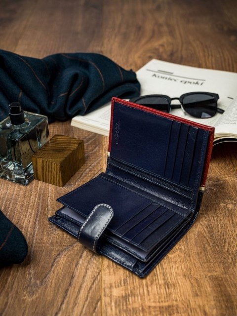  Pionowy Portfel Męski Dwukolorowy, Skóra Naturalna Hq