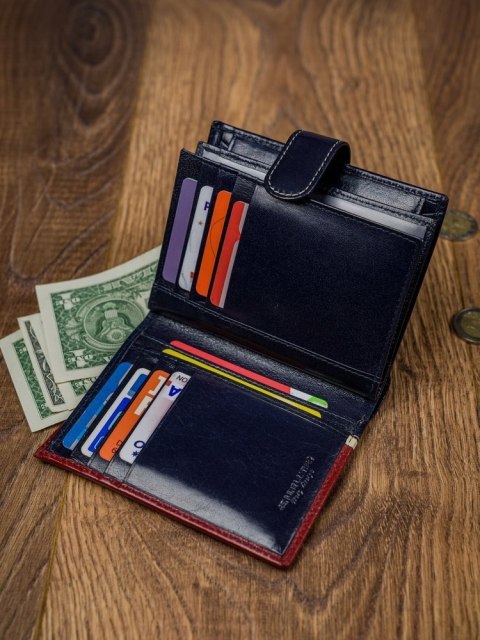  Pionowy Portfel Męski Dwukolorowy, Skóra Naturalna Hq