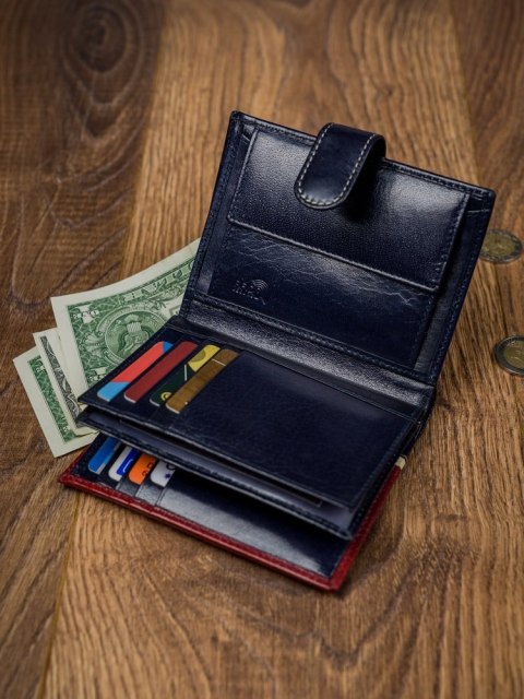  Pionowy Portfel Męski Dwukolorowy, Skóra Naturalna Hq