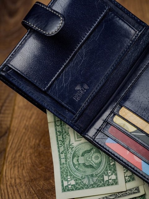  Pionowy Portfel Męski Dwukolorowy, Skóra Naturalna Hq