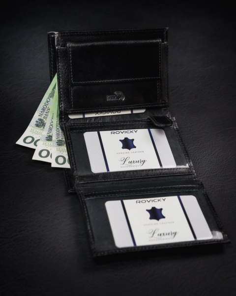  Duży, Oryginalny Portfel Męski Z Naturalnej Skóry Licowej,