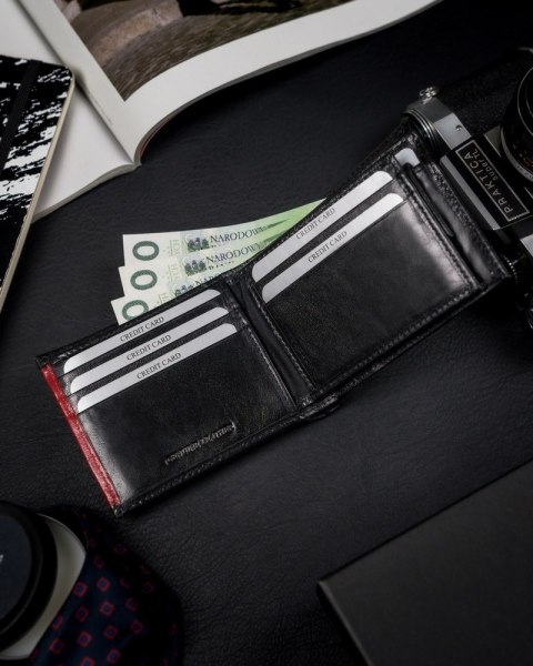 Portfel Męski Z Naturalnej Skóry Licowej, Etui Z Okienkiem Na Zdjęcie