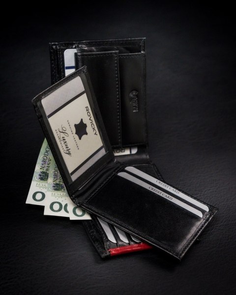  Portfel Męski Z Naturalnej Skóry Licowej, Etui Z Okienkiem Na Zdjęcie